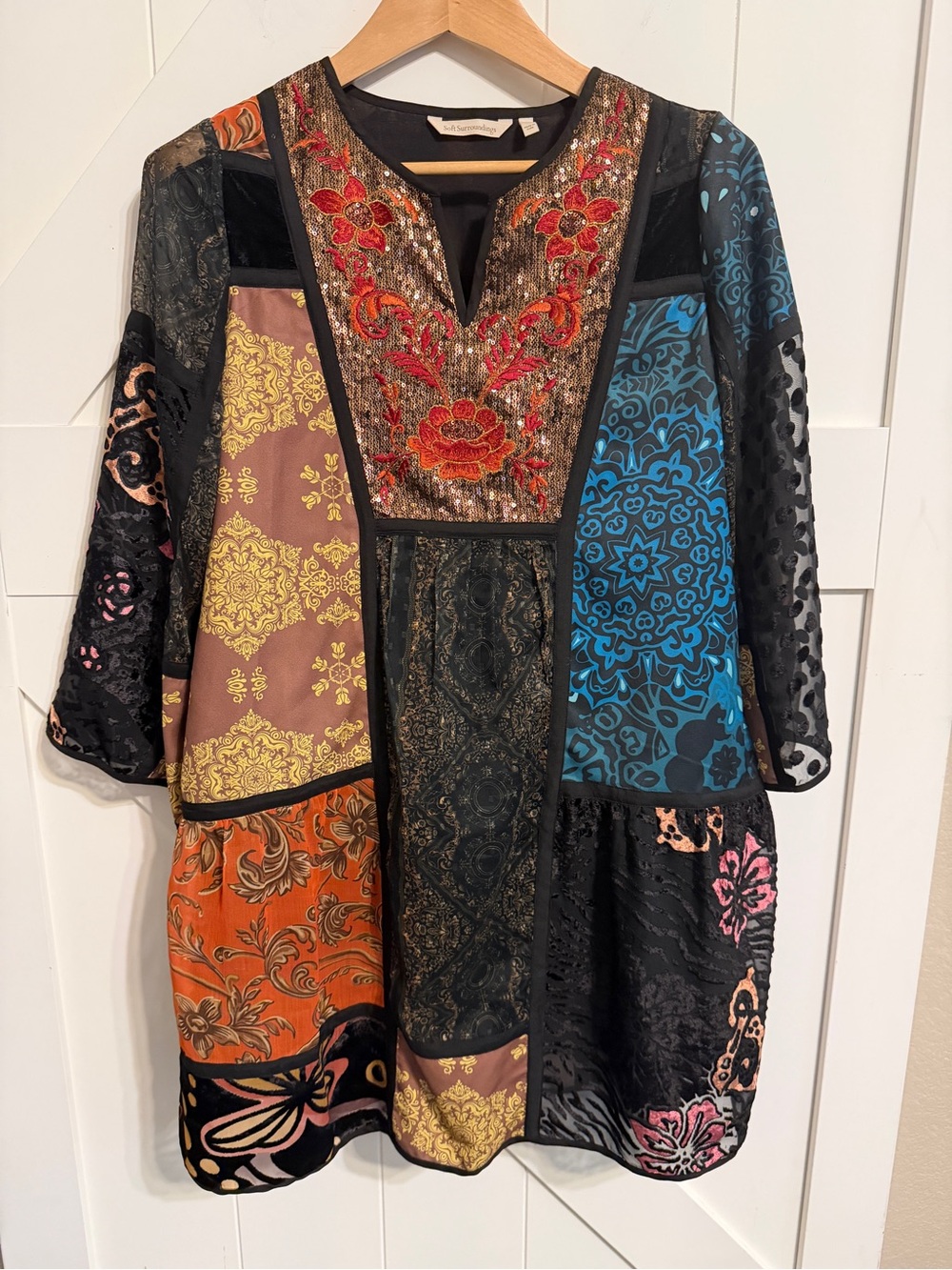 Soft Surroundings Adassa Tunic Top Sequin Velvet Multi Print Bohemian Women’s Sm
